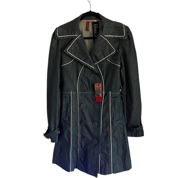 NWT Guess Chic Black Double-Breasted Denim Coat Size M - Picture 1 of 6